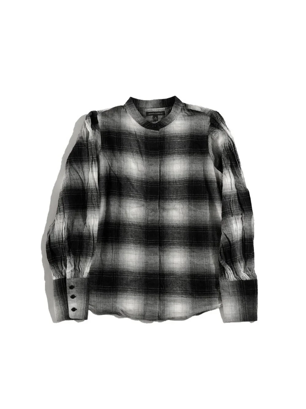 Banana Republic Blouse Womens Size M Black White Plaid Puff Sleeve Flannel